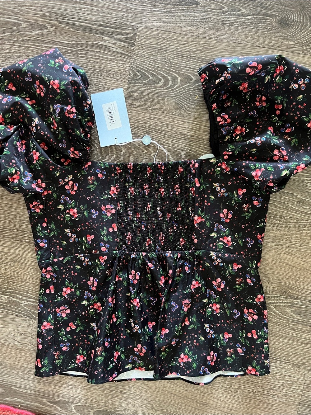 Hill House Matilda Top Black Floral Square Neck Puff Sleeve NWT size XL